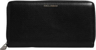 Dolce & Gabbana Black Calfskin Leather Logo Zip Around Continental Mens Wallet