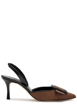 Manolo Blahnik Mayslibi 70 Slingback Leather Pumps - Brown