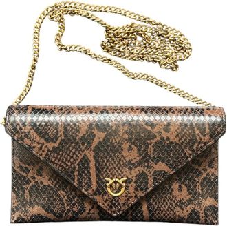 Pinko Pinko - Love Birds Mini Clutch - Dames - Tassen - Bruin - Maat: ONE Size Katoen