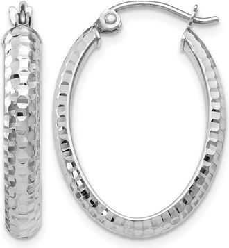 Diamond2Deal 10K White Gold Oval Shape Hinged Hoop Earrings