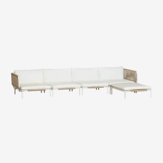 Sklum Conjunto De Jard&iacute;n Con Sof&aacute; Modular De 4 Piezas Con 2 M&oacute;dulos Esquineros Y Puff En Acero Roubly Sklum