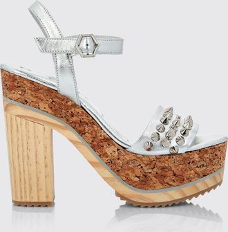 Philipp Plein Sandali plateau in pelle laminata con borchie e tacco alto