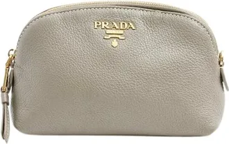 Prada Pre-owned Clutches, female, Gray, Size: ONE SIZE Pre-owned Leather pouches