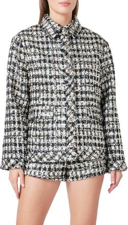endless rose Sequin Check Jacket in Black/White at Nordstrom, Size X-Small