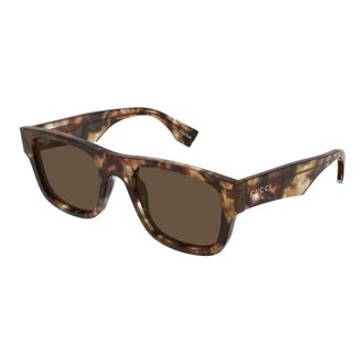 Gucci Rechthoekige Zonnebril - Heren - Zonnebrillen - Bruin - 53 MM - Leer - Accessoires