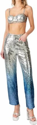 Amylynn High Shine Ombre Sequin Pants In Silver