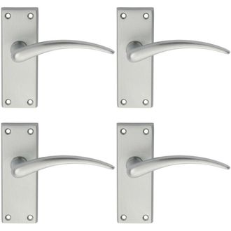 Loops 4x PAIR Slim Arched Door Handle on Latch Backplate 150 x 43mm Satin Chrome