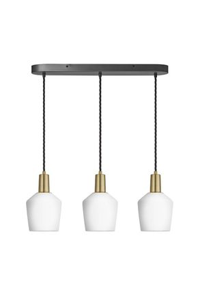 Industville Sleek Opal Glass Schoolhouse 3 Wire Oval Cluster Lights, 5.5 inch, White, Brass holder