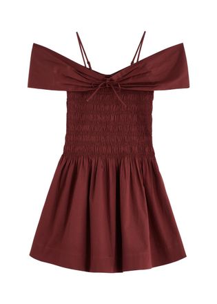 Damson Madder Esmerelda Smocked Cotton Mini Dress - Burgundy - 8 (UK8 / S)