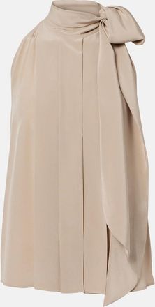 Max Mara Pleated tie-neck silk cr&ecirc;pe de chine top