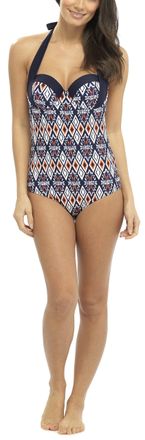 Tom Franks Ladies Tribal Print Swimming Costume with Tummy Control 10 Blue
