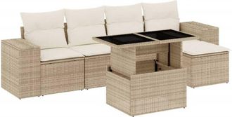 vidaXL Juego De Sof&aacute;s Jard&iacute;n Con Cojines 6 Pzas Rat&aacute;n Sint&eacute;tico Beige Vidaxl