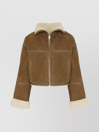 Yves Salomon cropped lambskin jacket featuring shearling lining