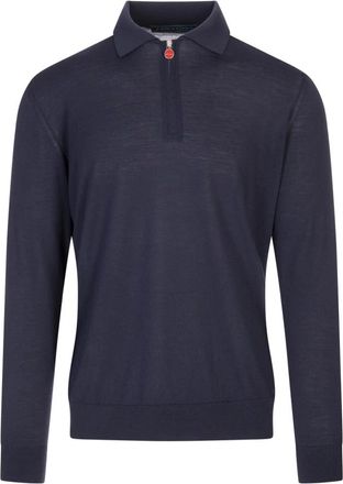 Kiton Luxe Blauwe Wollen Poloshirt - Heren - Polos - Blauw - 2XL - Wol - Tops