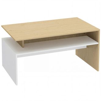 HOMCOM Mesa de centro 95x55x50 cm madera natural y blanco