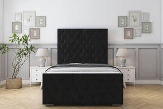 Sloomy Watson Plush Frame-Mattress - 50 Upholstered Headboard in Black | Size: Single