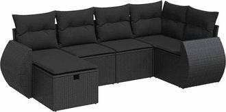 vidaXL Set De Sof&aacute;s De Jard&iacute;n 6 Piezas Y Cojines Rat&aacute;n Sint&eacute;tico Negro Vidaxl