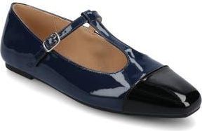 Journee Collection Thea T-Strap Flat in Navy Patent at Nordstrom Rack, Size 7.5