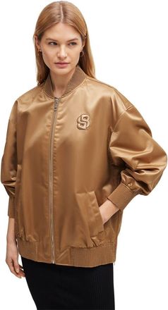 HUGO BOSS Womens Short Bomber Oversize Jacket in Med Beige - Size 14 UK