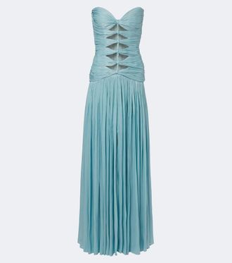 Costarellos Ruched Lurex georgette gown