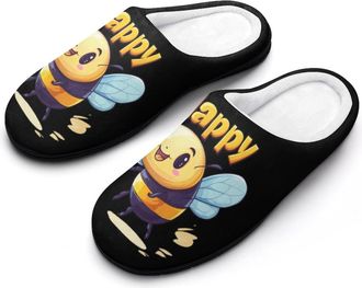 Generic Bee Happy Mens House Slippers Memory Foam Washable Cotton Slip on Home Shoes
