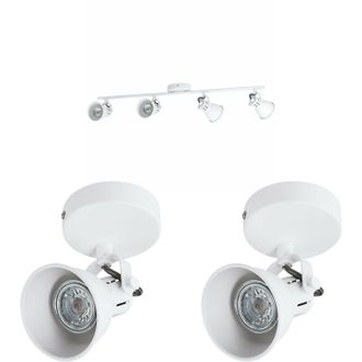 Loops Quad Ceiling Spot Light & 2x Matching Wall Lights Matt White Adjustable Shade