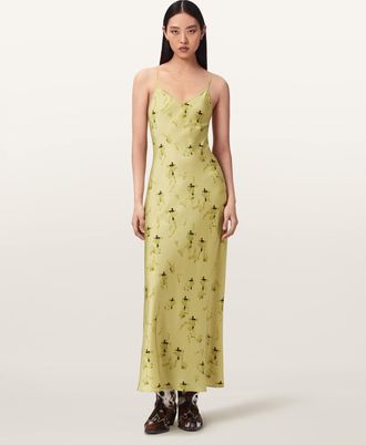 AllSaints Polyester Bryony Floral Slip Dress, Size: UK 14/US 10