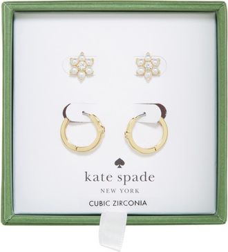 Kate Spade New York set of 2 faux pearl cluster hoop earrings in Cream/Clear/Gold at Nordstrom Rack
