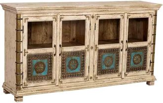 Wanderlust Deco Aparador De Madera Artesanal Blanco 170x40x90h Cm