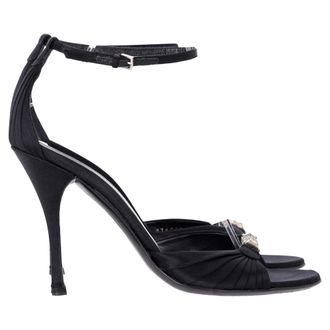 Gucci Pre-owned Womens Crystal-Embellished Open-Toe Sandal Heels in Black Satin - Size 38.5 EU/IT