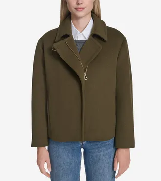 Cole Haan Womens Short Boxy Twill Wool Jacket - Medium Green Size Large