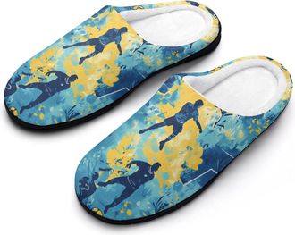 Generic Camouflage Soccer Players Balls Mens Slippers Slip On Comfortable Fleece Cotton House Shoes Winter
