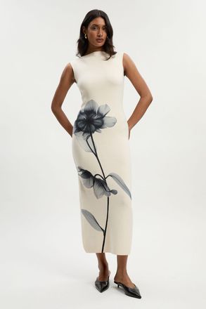 Karen Millen Womens Petite Placement Photographic Print Knitted Maxi Dress - Floral Viscose - Size Small