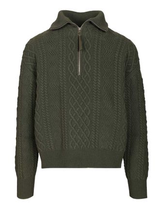Loewe Zip-Up Sweater Knitwear Verde-Uomo