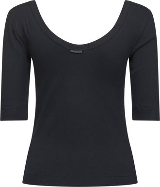 Brunello Cucinelli Womens T-Shirt Ribbed Stretch Jersey Black Cotton T-Shirts & Jerseys