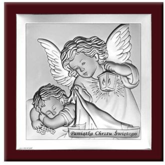 OEM Imagen De Plata De Un &Aacute;ngel, Recuerdo Del Santo Bautismo, Con Grabado 6430wm 14 X 14 Cm
