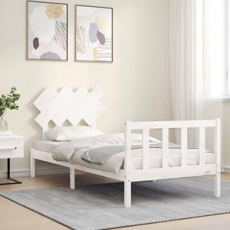 Berkfield Home Beautiful Bed Frame with Headboard White Single Solid Wood