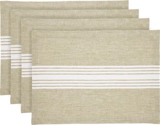 Solino Home Linen Placemats Set of 4, 14 x 19 Inch for Dining Table, Holiday and Everyday Table Decor - Farmhouse in White And Pale Khaki at