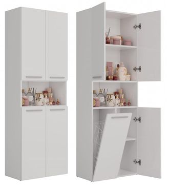 OEM Columna De Estante Para Mueble De Ba&ntilde;o, Color Blanco Mate Con Cesta - Universal Y Funcional