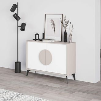 Decortie 2 Doors Sideboard Gora 4 Metal Legs, Chipboard Handle Storage Unit 110cm in Beige | Size: 2 Pack