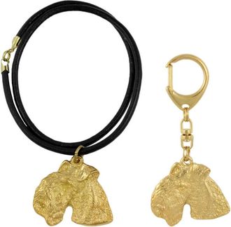 OEM Lakeland Terrier - Llavero Y Collar Con Perro En Caja, Producto Ba&ntilde;ado En Oro De Alta Calidad, Marca Art-dog