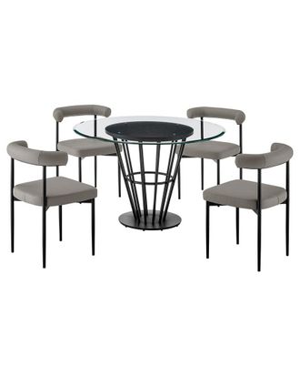 Armen Living Veronica Shannon 5Pc Round Glass Dining Table Set