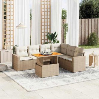 vidaXL Vidaxl - Set Sof&aacute;s De Jard&iacute;n 7 Piezas Y Cojines Rat&aacute;n Sint&eacute;tico Beige