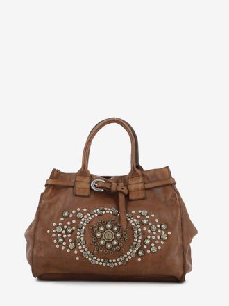 Campomaggi Borsa a mano Rossella in pelle con borchie marrone