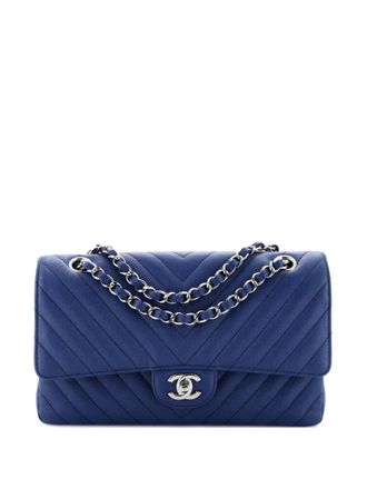 Chanel Classic Double Flap Bag Chevron Caviar Medium shoulder bag - Blauw