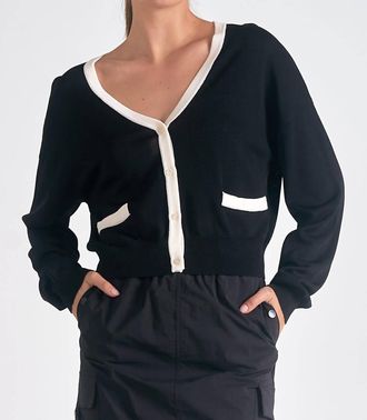 Elan Accent Trimmed Cardigan In Black / White