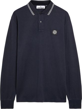 Stone Island Logo-appliqu&eacute;d Piqu&eacute; Stretch-cotton Polo Shirt - Navy - XL
