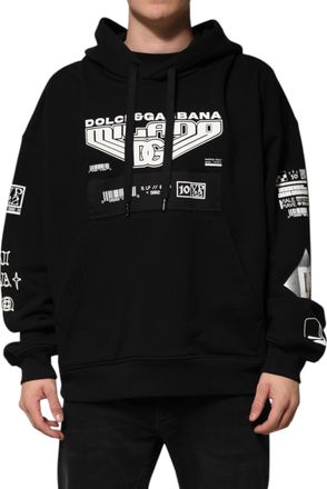 Dolce & Gabbana Mens Graphic Print Relaxed Fit Hoodie - Black Cotton - Size X-Large