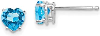 Diamond2Deal 14k White Gold 5mm Heart Blue Topaz Earrings