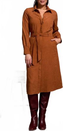 Tribal Faux Suede Dress With Long Sleeves And Belted Waist In Gingerspice